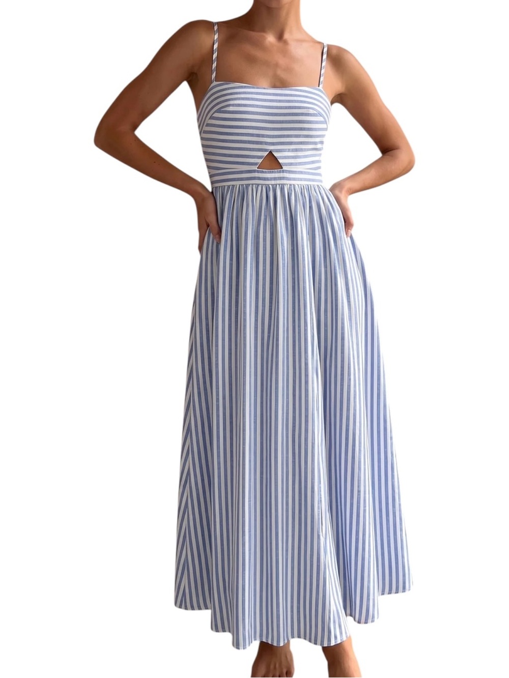 Commense Blue White Stripe Cutout Cami Maxi Dress Small NWT Cotton Blend